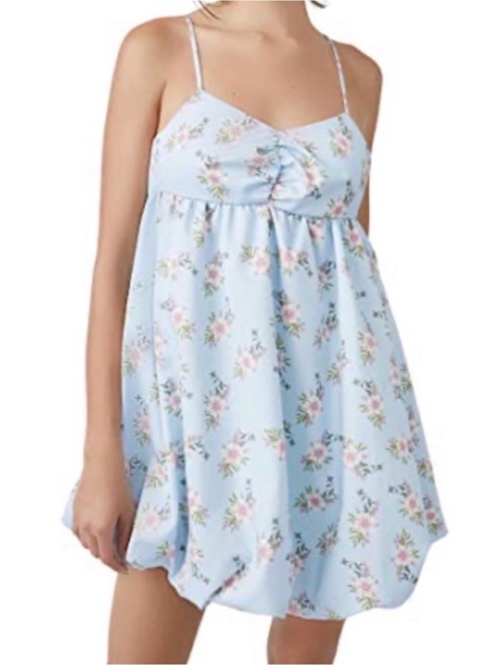Free People Powder Blue Floral Spaghetti-Strap Chemise